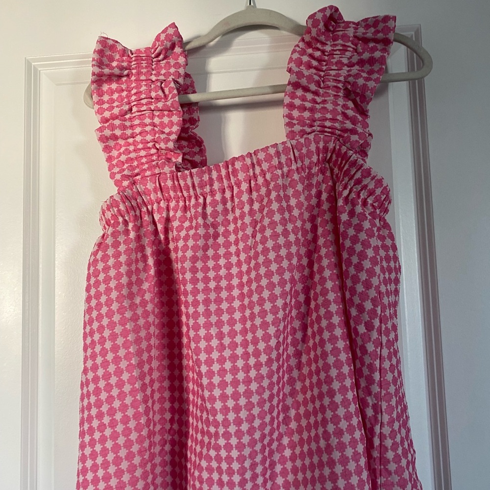 THML Pink Patterned Tank with Ruffle Straps